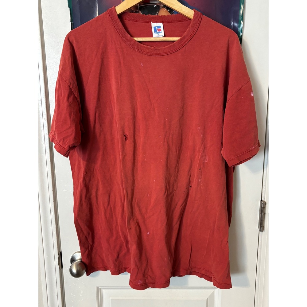 Vintage Russell Athletic T Shirt XL Red Distressed Made in USA Single Stitch Tee